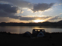 van by lake in mongolia